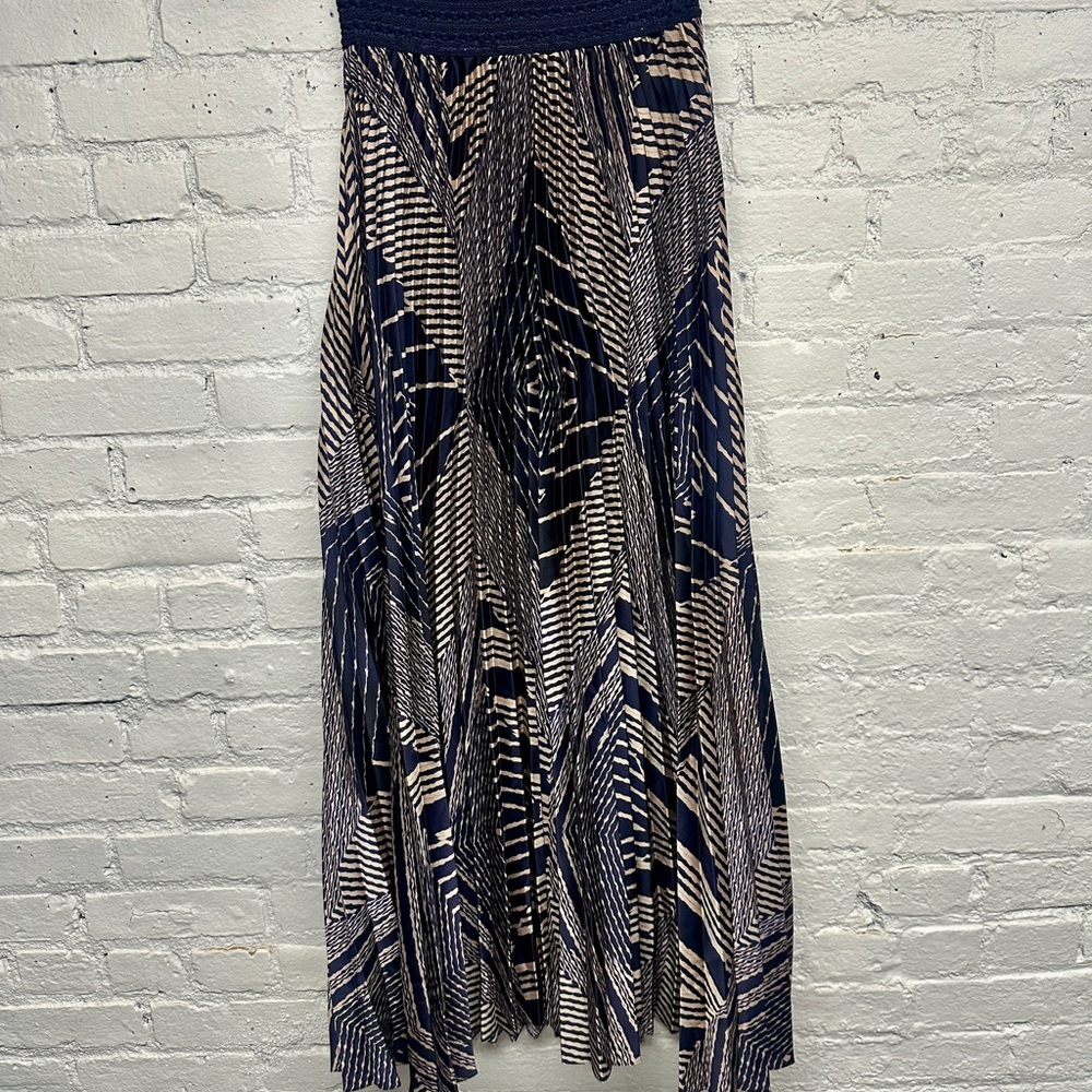 ba&sh Navy and Cream Geometric Maxi Skirt